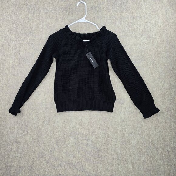 Lulus Sweaters - Lulus Womens Black Sweater Ruffle Collar Long Sleeve Acrylic Knit Medium